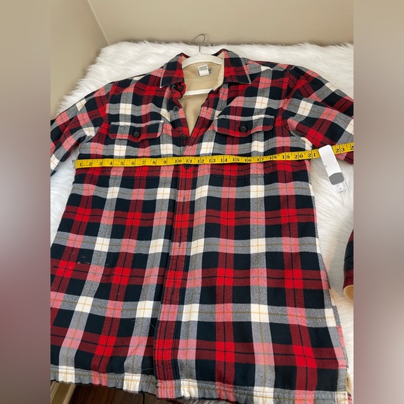 LL bean fleece lined Red and Black Plaid Flannel Shirt small - Picture 3 of 12
